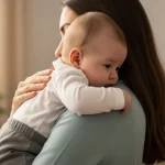 Home 9 Mãe ajudando o bebê a aliviar gases com posição de arroto no ombro