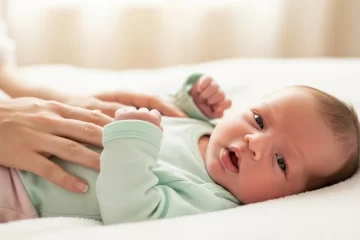 Soluço em Recém-Nascido: É Normal? Como Parar e Quando Se Preocupar 4 Recém-nascido com soluço sendo confortado pela mãe em ambiente calmo